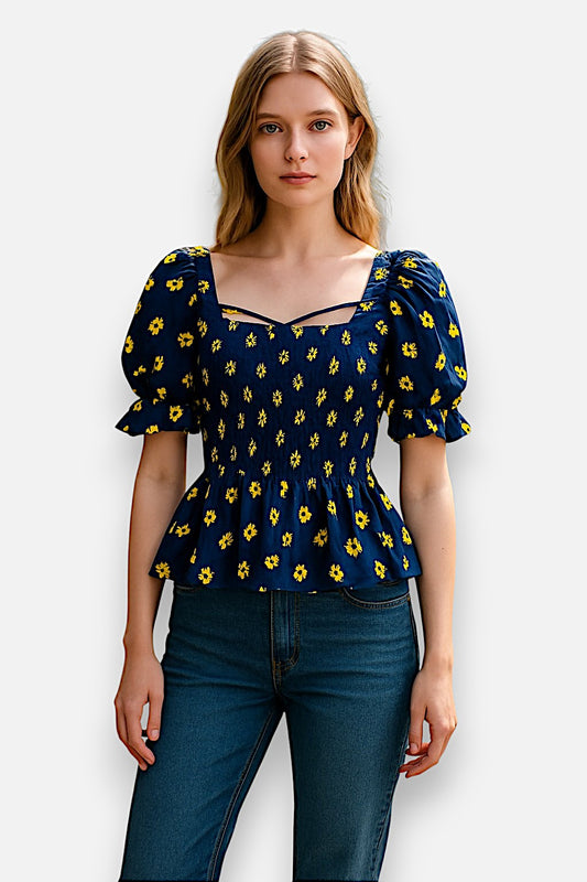 Muzi Square Neck Floral Blouse